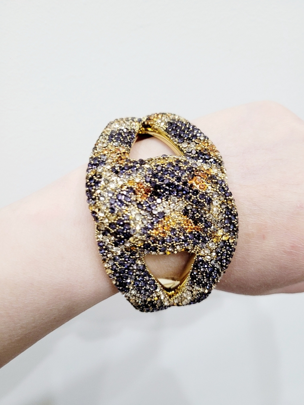 Brand New Gold Tone Blue Rhinestone Bangle Bracelet